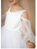 Cold Shoulder White Satin Tulle Flower Girl Dress